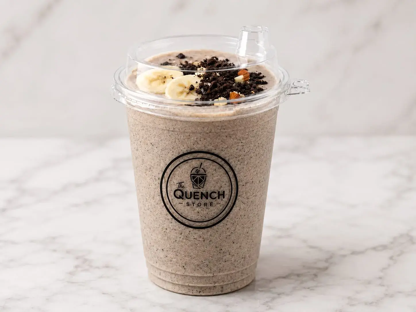 Oreo banana smoothie topped with banana slices